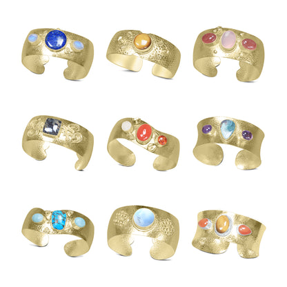 Statement Gemstone Bangles – Silver-Plated, Adjustable Handmade Cuffs | Wholesale (Made to Order)