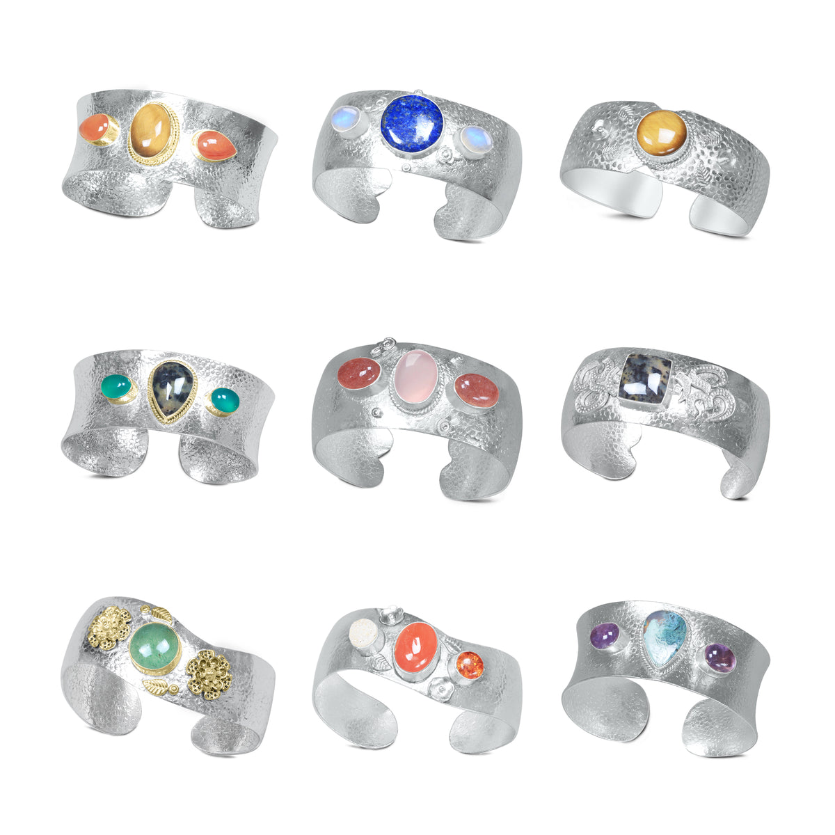 Statement Gemstone Bangles – Silver-Plated, Adjustable Handmade Cuffs | Wholesale (Made to Order)