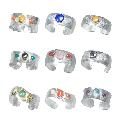 Statement Gemstone Bangles – Silver-Plated, Adjustable Handmade Cuffs | Wholesale (Made to Order)