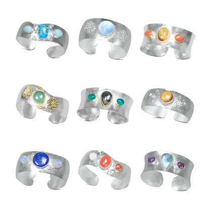 Statement Gemstone Bangles – Silver-Plated, Adjustable Handmade Cuffs | Wholesale (Made to Order)