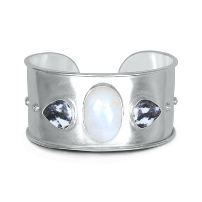Statement Gemstone Bangles – Silver-Plated, Adjustable Handmade Cuffs | Wholesale (Made to Order)
