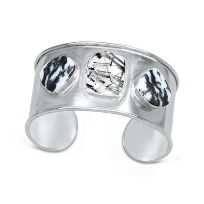 Statement Gemstone Bangles – Silver-Plated, Adjustable Handmade Cuffs | Wholesale (Made to Order)
