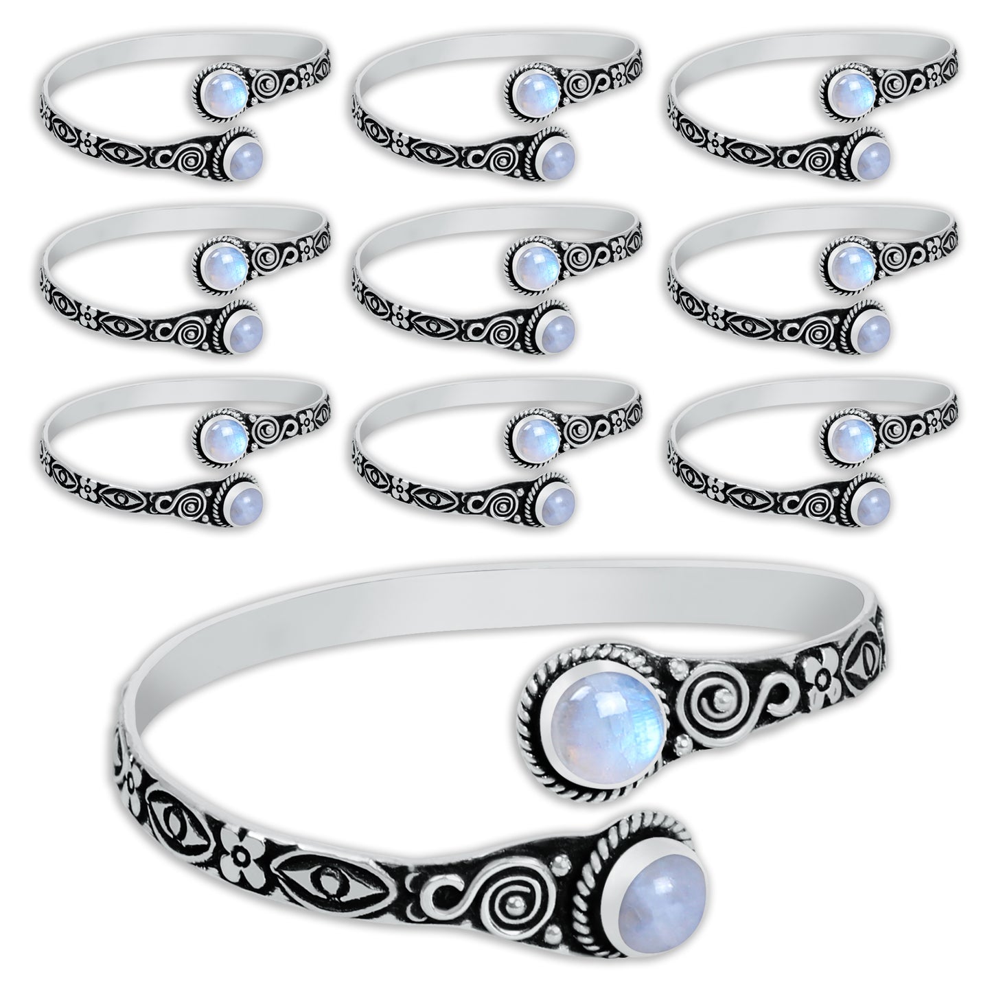 Natürliche Kristalle, handgefertigt, verstellbare Manschettenarmbänder für Frauen, Großhandelsmenge, mehrfarbig, versilberte Armreifen
