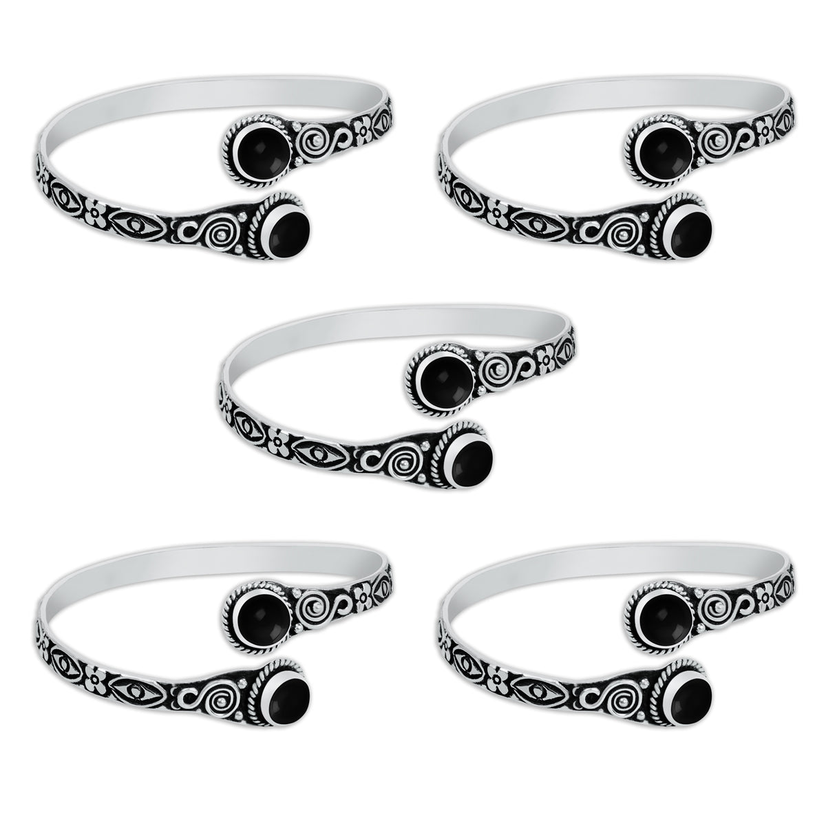 Two-Stone Black Onyx Bracelets – Silver-Plated, Adjustable, Boho Chic | Wholesale