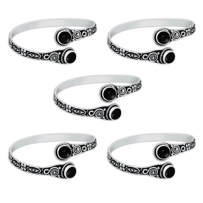 Two-Stone Black Onyx Bracelets – Silver-Plated, Adjustable, Boho Chic | Wholesale