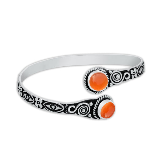 Two-Stone Bracelet with Carnelian - Silver-Plated, Adjustable, Chic Design