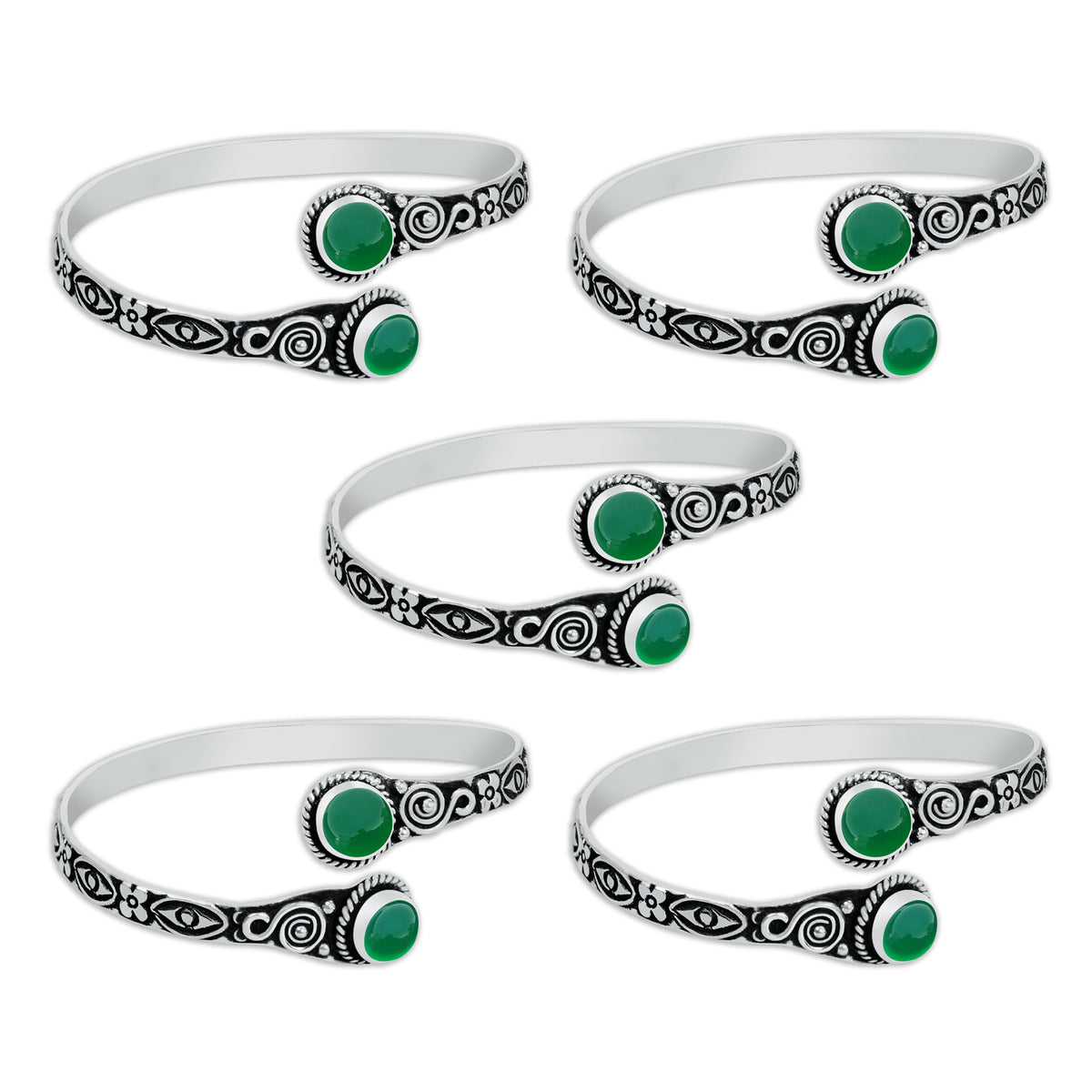 Two-Stone Green Onyx Bracelets – Silver-Plated, Adjustable, Boho Chic | Wholesale