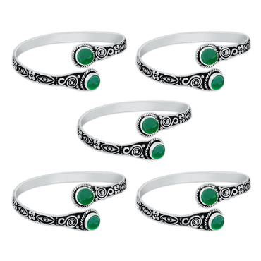 Two-Stone Green Onyx Bracelets – Silver-Plated, Adjustable, Boho Chic | Wholesale