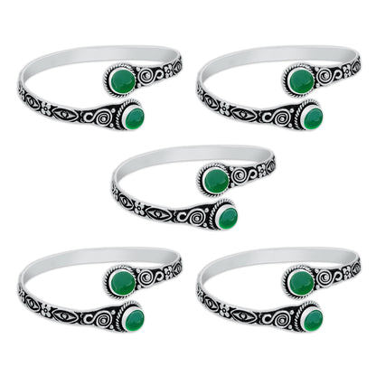 Two-Stone Green Onyx Bracelets – Silver-Plated, Adjustable, Boho Chic | Wholesale