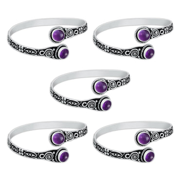 Bracelets manchettes réglables faits main en cristal naturel assorti pour femmes Lot de gros bracelets joncs plaqués argent multicolores