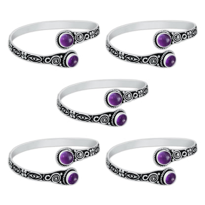 Bracelets manchettes réglables faits main en cristal naturel assorti pour femmes Lot de gros bracelets joncs plaqués argent multicolores