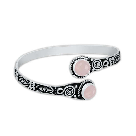 Two-Stone Bracelet with Rose Quartz - Silver-Plated, Adjustable, Chic Design
