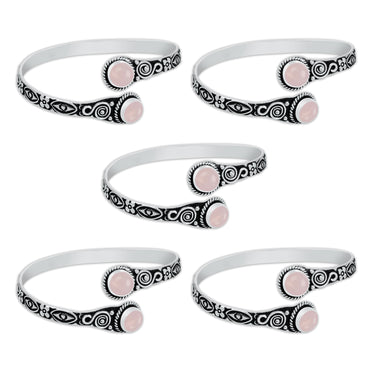 Two-Stone Bracelet with Rose Quartz - Silver-Plated, Adjustable, Chic Design