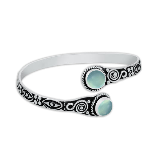 Two-Stone Bracelet with Aqua Chalcedony - Silver-Plated, Adjustable, Chic Design