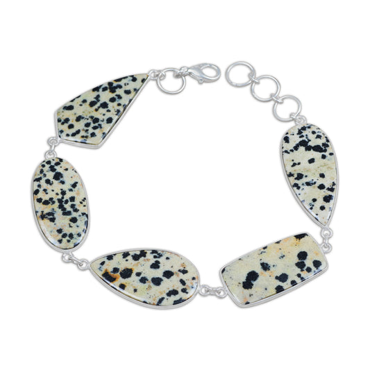 Dalmatian Jasper Link Bracelets – Silver-Plated, Adjustable, Minimalist | Wholesale