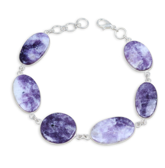 Lepidolite Jasper link bracelet - Silver-Plated, Adjustable, Minimalist Design
