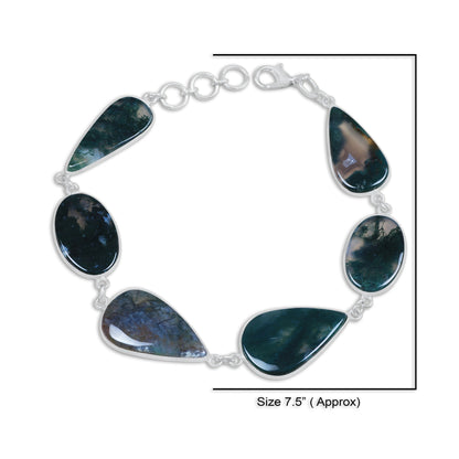 Moss Agate Link Bracelets – Silver-Plated, Adjustable, Minimalist | Wholesale