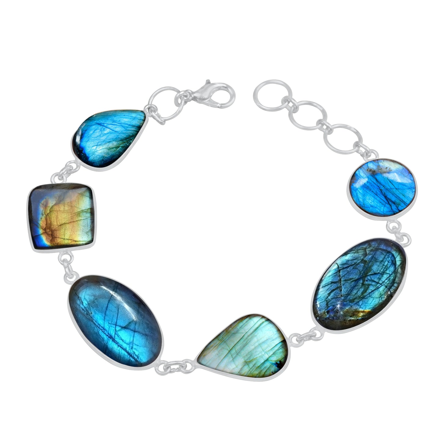 Labradorite link bracelet - Silver-Plated, Adjustable, Minimalist Design