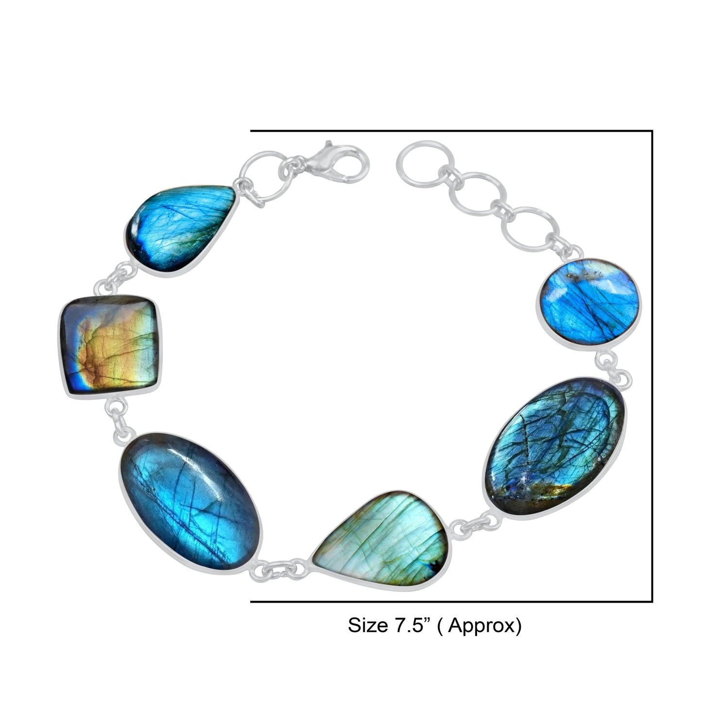 Labradorite link bracelet - Silver-Plated, Adjustable, Minimalist Design
