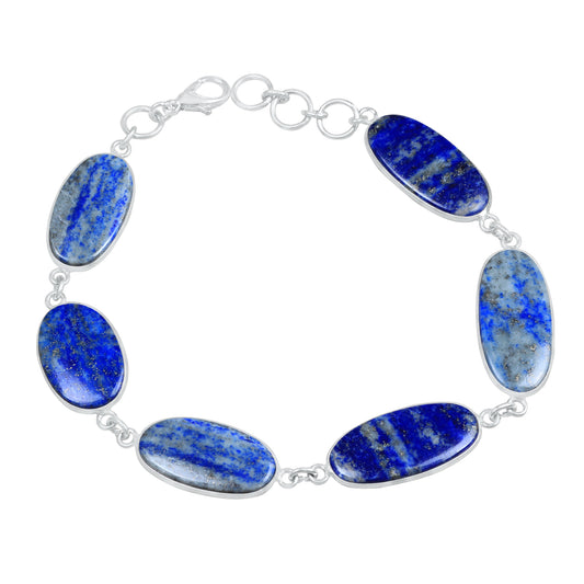Lapis Lazuli link bracelet - Silver-Plated, Adjustable, Minimalist Design