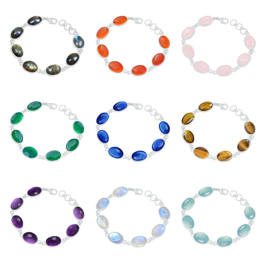 Assorted Crystal Handmade Bazel Chain Bracelets For Women Wholesale Lot Multi Color Silver Plated Bracelets
