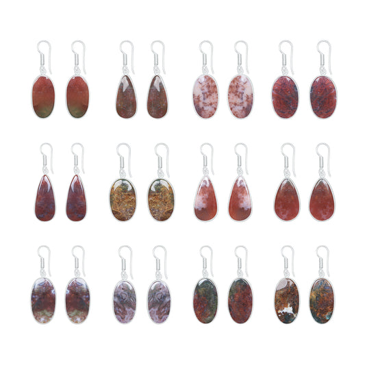 Red Moss Agate Earrings – Silver-Plated Brass, Bezel Drop | Wholesale