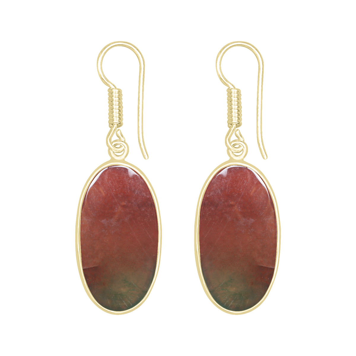 Red Moss Agate Earrings – Silver-Plated Brass, Bezel Drop | Wholesale