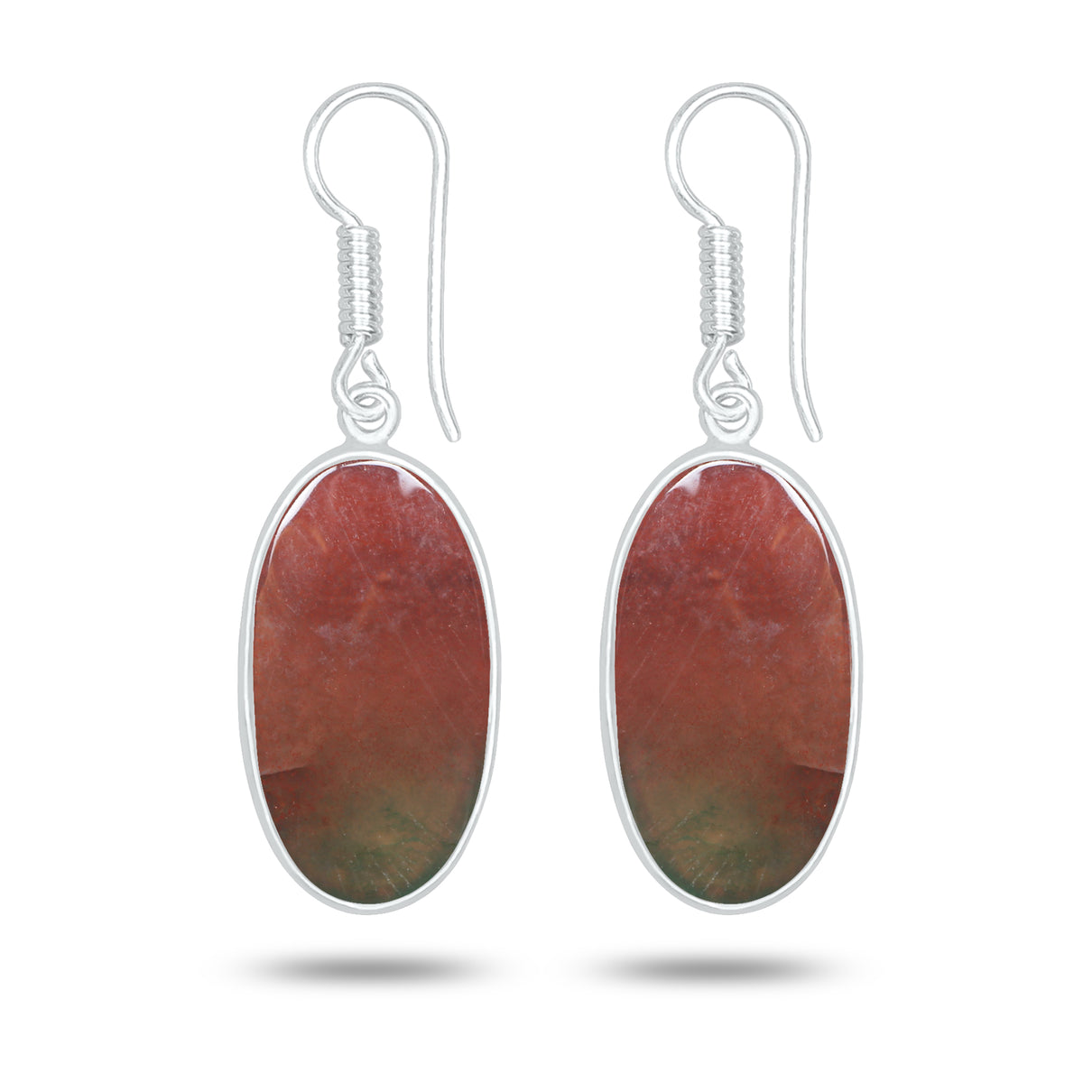 Red Moss Agate Earrings – Silver-Plated Brass, Bezel Drop | Wholesale