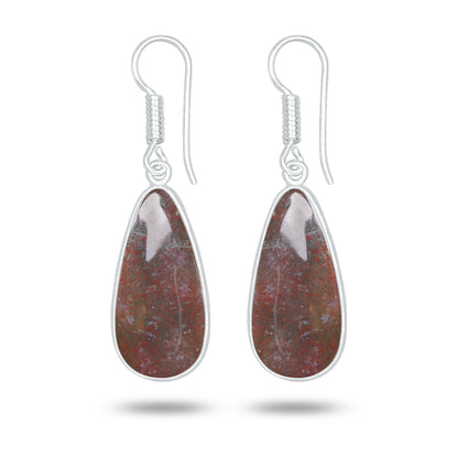 Red Moss Agate Earrings – Silver-Plated Brass, Bezel Drop | Wholesale