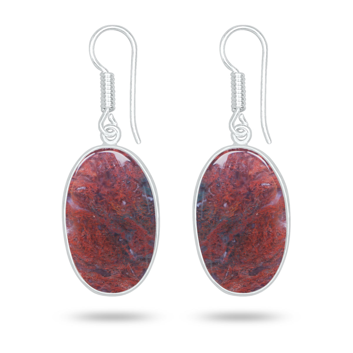 Red Moss Agate Earrings – Silver-Plated Brass, Bezel Drop | Wholesale