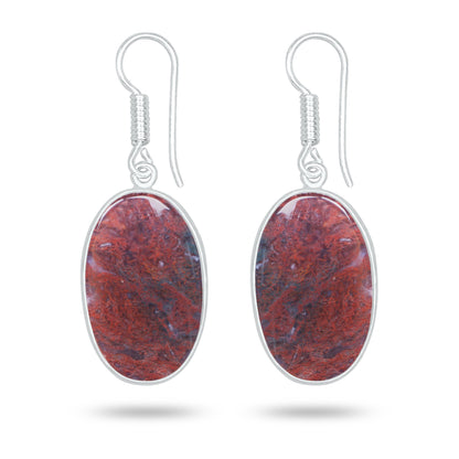 Red Moss Agate Earrings – Silver-Plated Brass, Bezel Drop | Wholesale