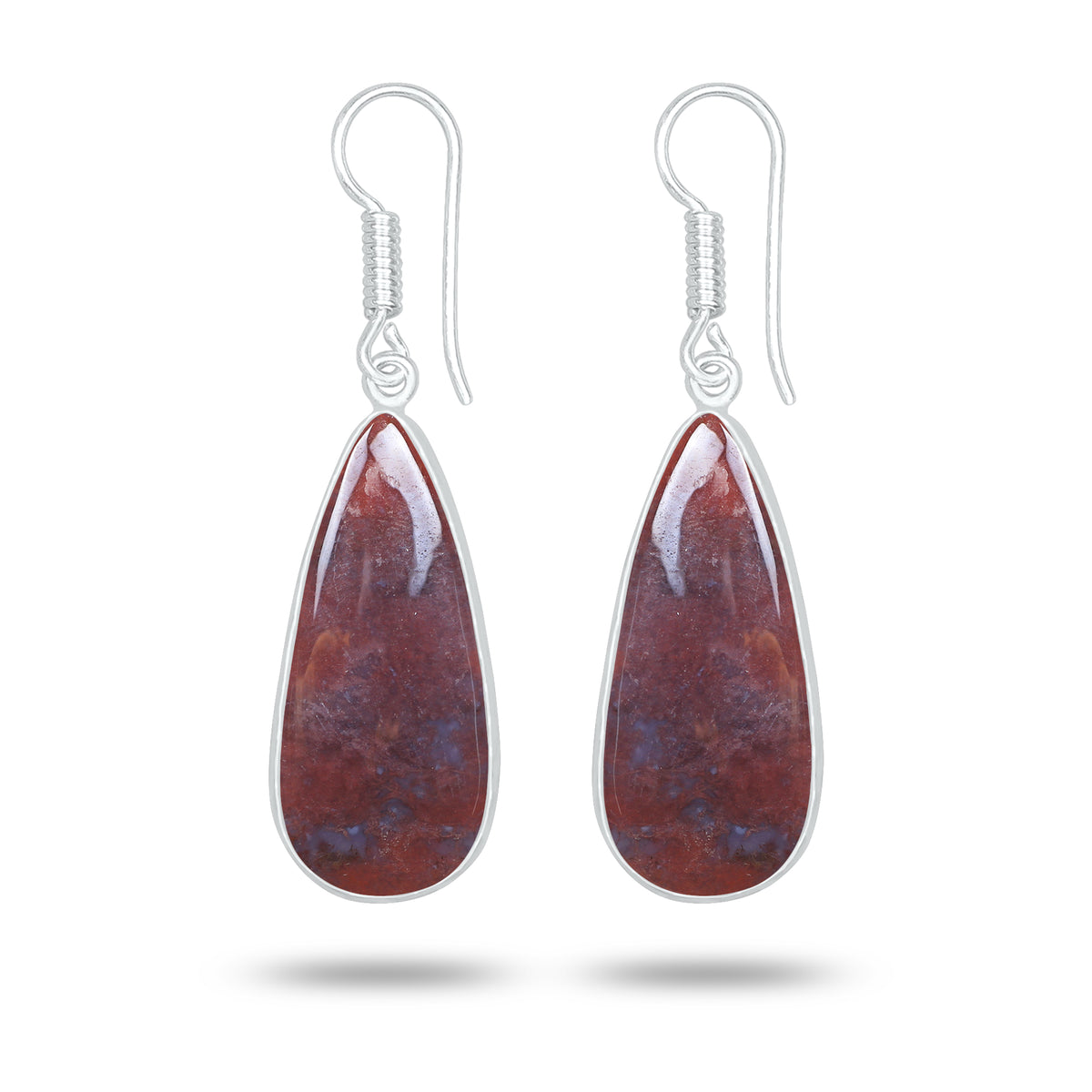Red Moss Agate Earrings – Silver-Plated Brass, Bezel Drop | Wholesale