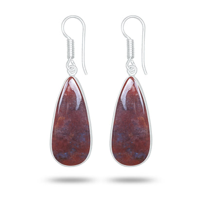 Red Moss Agate Earrings – Silver-Plated Brass, Bezel Drop | Wholesale