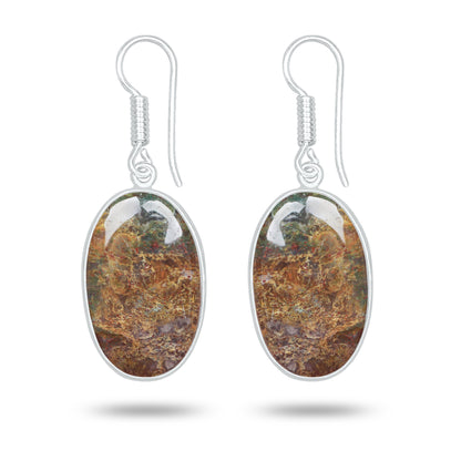 Red Moss Agate Earrings – Silver-Plated Brass, Bezel Drop | Wholesale