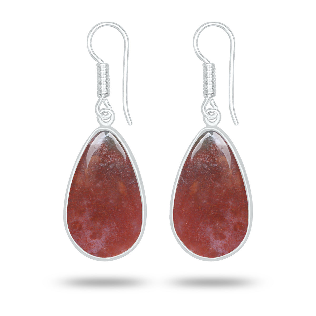 Red Moss Agate Earrings – Silver-Plated Brass, Bezel Drop | Wholesale
