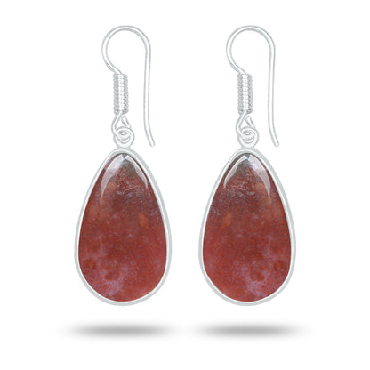 Red Moss Agate Earrings – Silver-Plated Brass, Bezel Drop | Wholesale
