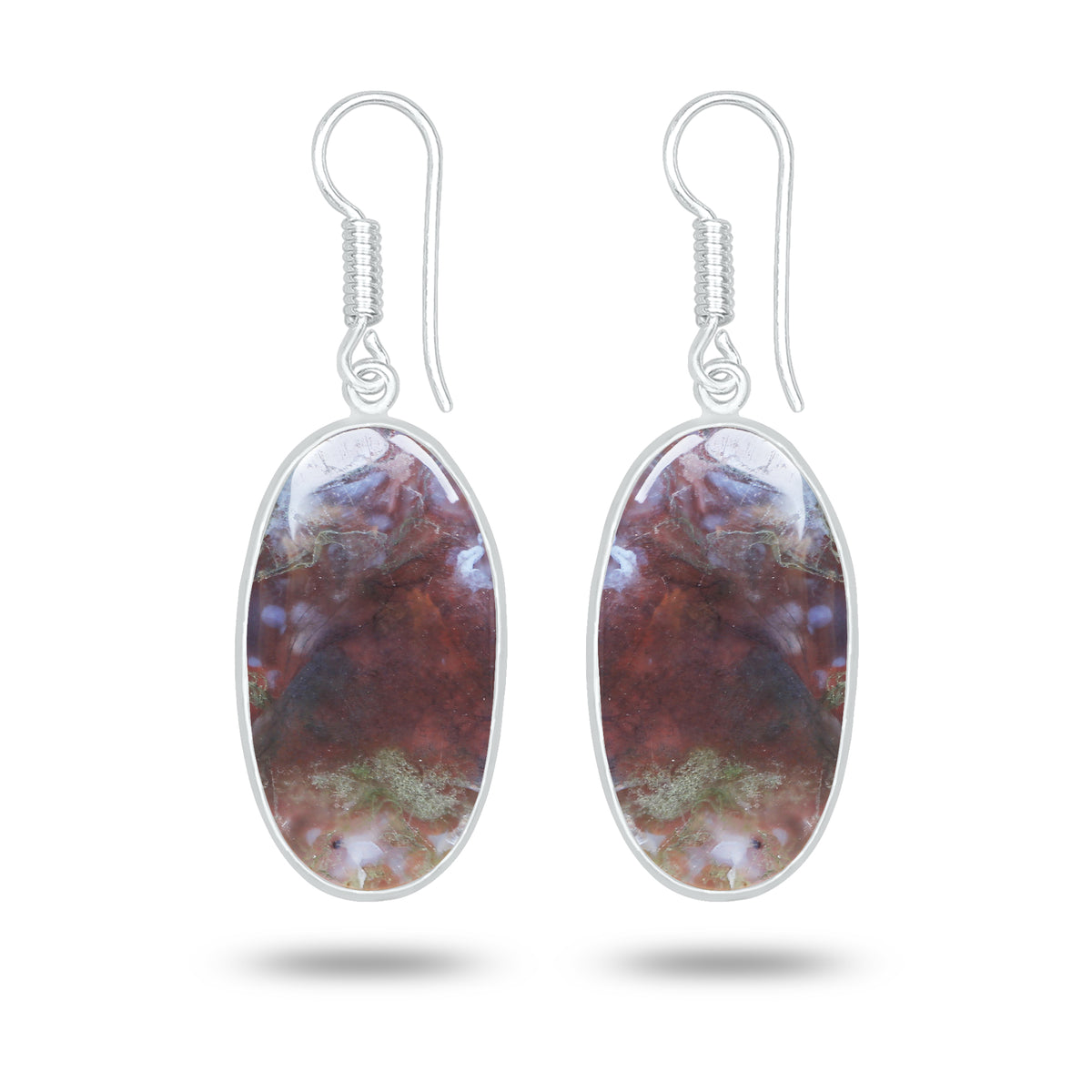 Red Moss Agate Earrings – Silver-Plated Brass, Bezel Drop | Wholesale