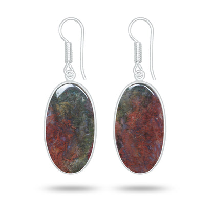 Red Moss Agate Earrings – Silver-Plated Brass, Bezel Drop | Wholesale