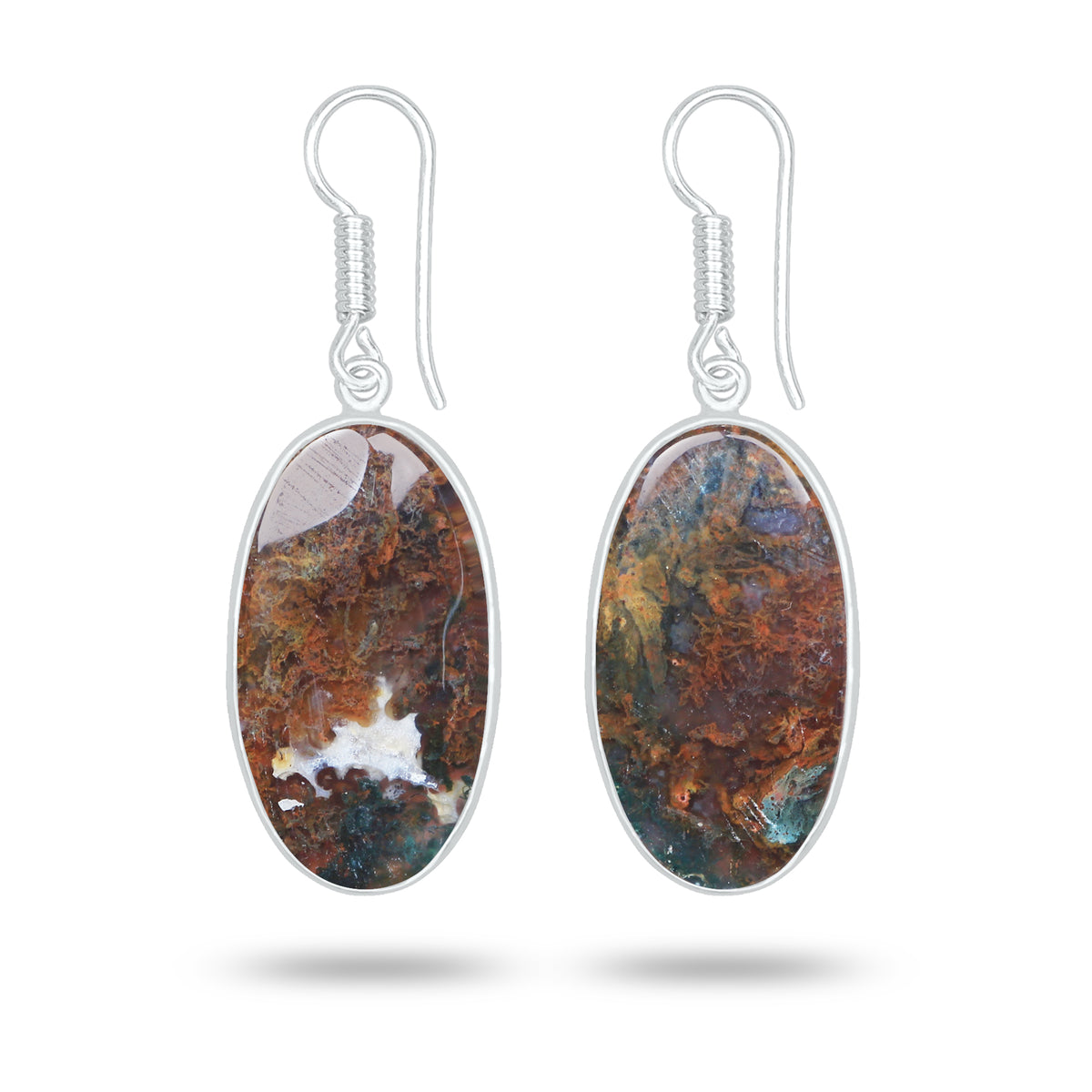 Red Moss Agate Earrings – Silver-Plated Brass, Bezel Drop | Wholesale