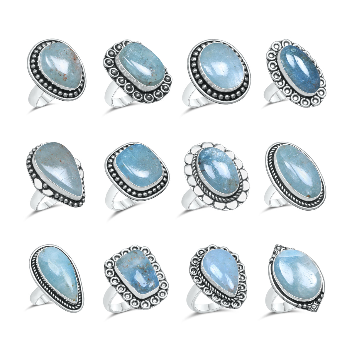 Aquamarine Rings – Silver-Plated, Handmade, Soft Blue Natural Gemstone (US Sizes 6–10, Non-Adjustable) | Wholesale