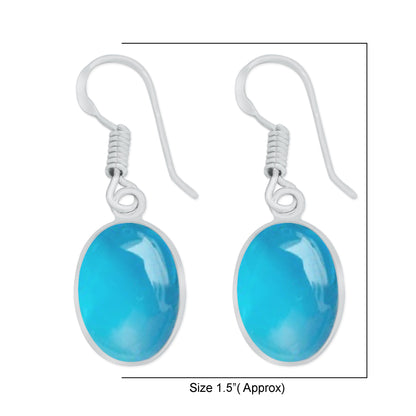 Boucles d'oreilles à lunette avec calcédoine bleue - Laiton plaqué argent, minimalistes, vente en gros