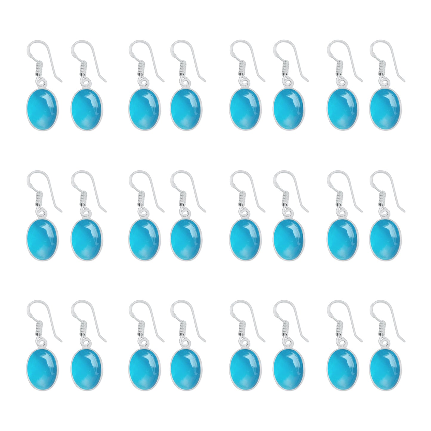 Boucles d'oreilles à lunette avec calcédoine bleue - Laiton plaqué argent, minimalistes, vente en gros