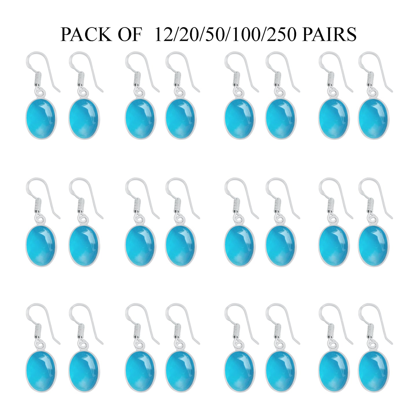 Boucles d'oreilles à lunette avec calcédoine bleue - Laiton plaqué argent, minimalistes, vente en gros