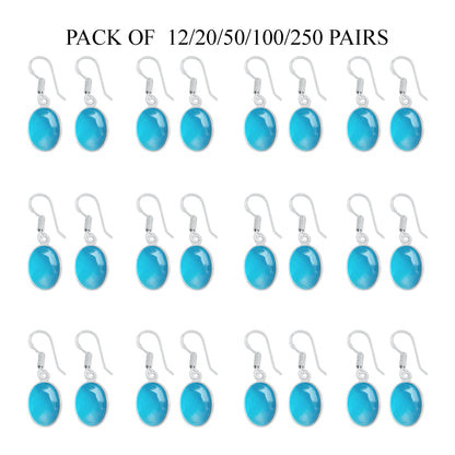 Boucles d'oreilles à lunette avec calcédoine bleue - Laiton plaqué argent, minimalistes, vente en gros
