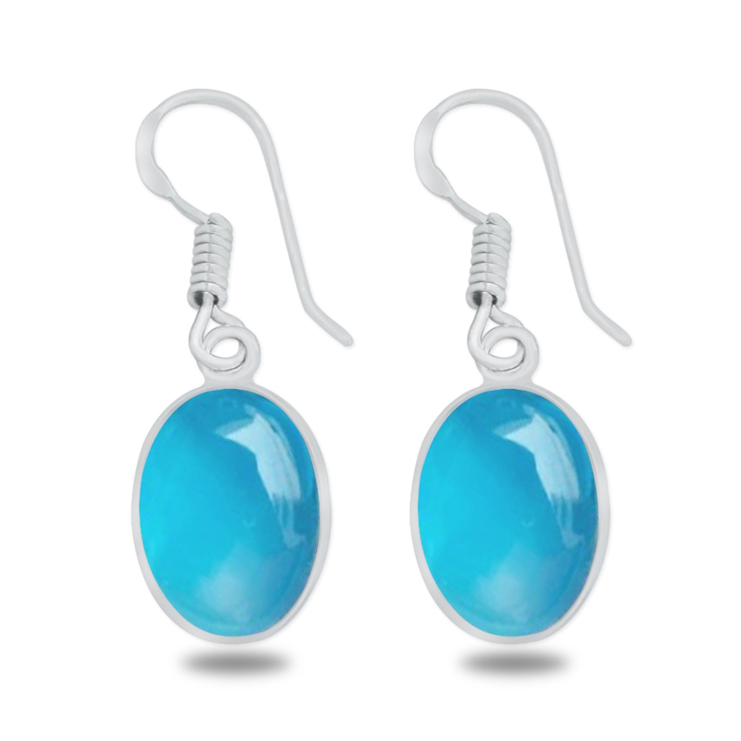 Boucles d'oreilles à lunette avec calcédoine bleue - Laiton plaqué argent, minimalistes, vente en gros