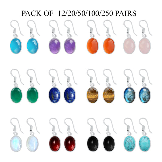 Boucles d'oreilles à lunette serties de cristaux assortis - Plaqué argent, minimalistes, vente en gros
