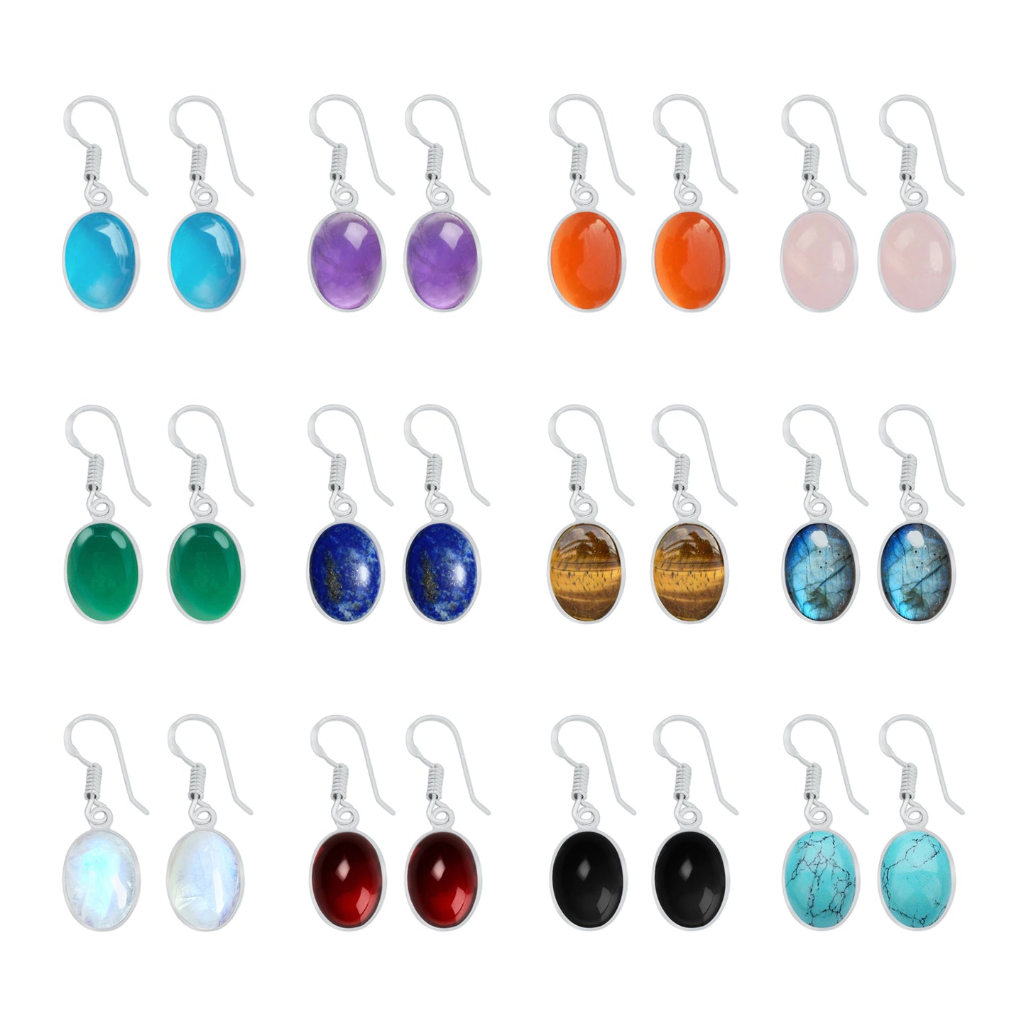 Boucles d'oreilles à lunette serties de cristaux assortis - Plaqué argent, minimalistes, vente en gros