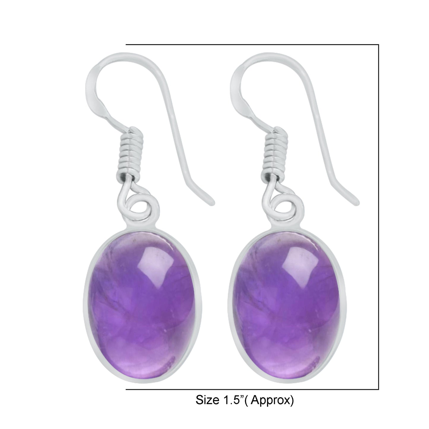 Bezel Earrings set with Natural Amethyst- Silver Plated, Minimalistic, Wholesale