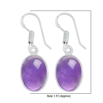 Bezel Earrings set with Natural Amethyst- Silver Plated, Minimalistic, Wholesale