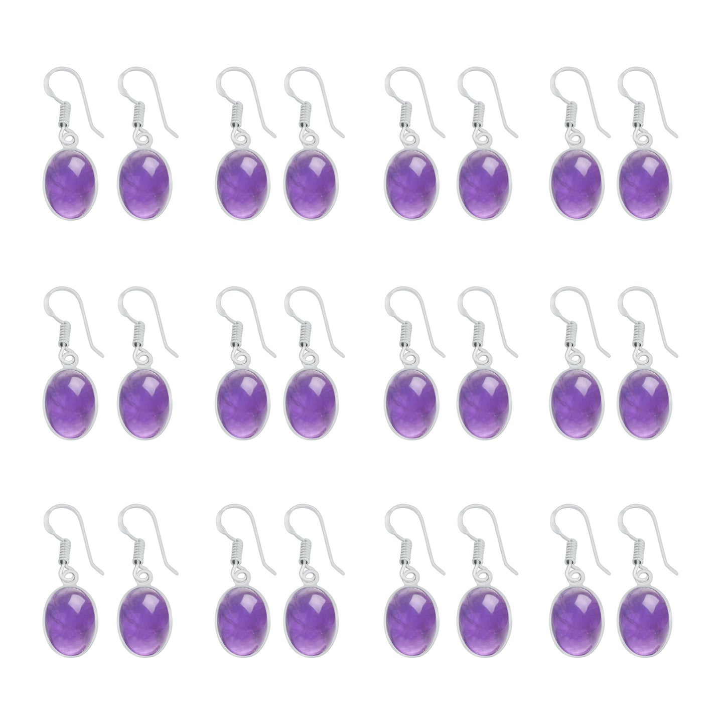 Bezel Earrings set with Natural Amethyst- Silver Plated, Minimalistic, Wholesale